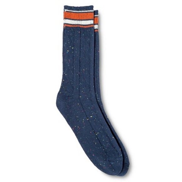 Mossimo Size 6-12 Crew Socks Mens Navy Blue Orange White Stripes Speckled Design - Picture 2 of 2